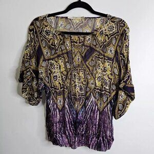 Gibson 100% Silk Multicolor Abstract Pullover Top Blouse Flowy Boho Women's XS